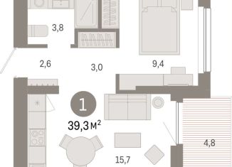 Продаю однокомнатную квартиру, 39.3 м2, Новосибирск, Заельцовский район