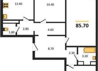 3-ком. квартира на продажу, 85.7 м2, село Ямное, улица Генерала Черткова, 1