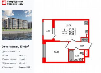 Продается 1-ком. квартира, 33.1 м2, Санкт-Петербург, муниципальный округ Невский