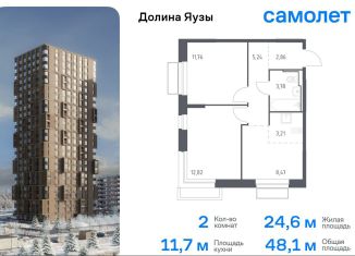 Продается двухкомнатная квартира, 48.1 м2, Мытищи, жилой комплекс Долина Яузы, 3