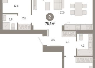 Продажа 2-ком. квартиры, 76.5 м2, Новосибирск