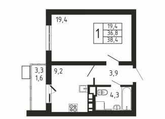 Продам однокомнатную квартиру, 38.4 м2, деревня Пирогово