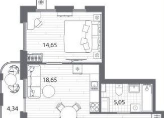 Продаю 1-ком. квартиру, 45.3 м2, Санкт-Петербург, метро Лесная