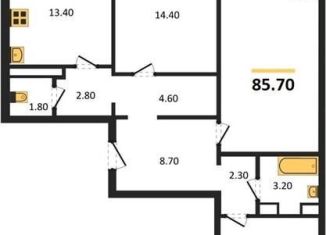 Продажа трехкомнатной квартиры, 85.7 м2, село Ямное, улица Генерала Черткова, 1