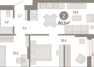 Продается двухкомнатная квартира, 60.5 м2, Новосибирск, метро Заельцовская