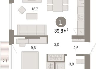 1-комнатная квартира на продажу, 39.8 м2, Новосибирск