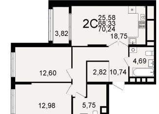 Продается 2-ком. квартира, 70.2 м2, Рязань