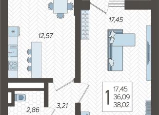 1-комнатная квартира на продажу, 38 м2, Сочи, микрорайон Бытха, Ясногорская улица, 16/2к5