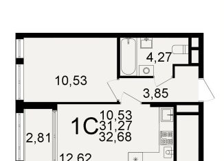 1-ком. квартира на продажу, 32.7 м2, Рязань