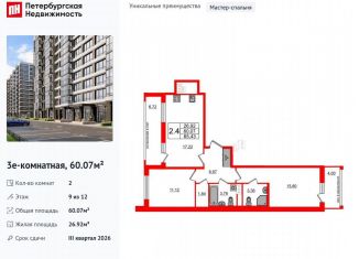 Продаю двухкомнатную квартиру, 60.1 м2, Санкт-Петербург, муниципальный округ Новоизмайловское