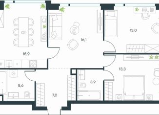 Продажа 3-комнатной квартиры, 74.8 м2, Москва, метро Мичуринский проспект, жилой комплекс Левел Мичуринский, к4