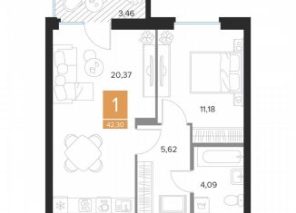 Продается 1-ком. квартира, 42.3 м2, Курская область