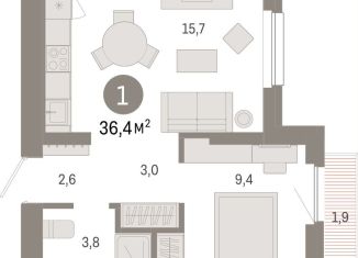 Продается 1-комнатная квартира, 36.4 м2, Новосибирск, Заельцовский район