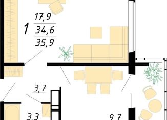 1-комнатная квартира на продажу, 35.9 м2, Воронеж, Советский район, улица Полковника Богомолова, 1