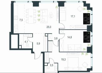 Продам 3-ком. квартиру, 97.2 м2, Москва, метро Мичуринский проспект, жилой комплекс Левел Мичуринский, к1