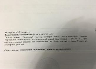 Продажа земельного участка, 12.8 сот., село Новая Усмань, Пионерская улица, 306