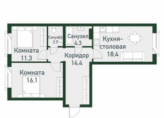 Продаю 2-комнатную квартиру, 65.9 м2, посёлок Западный, Спортивная улица