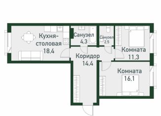 Продаю 2-комнатную квартиру, 65.8 м2, посёлок Западный, Спортивная улица