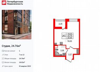 Продаю квартиру студию, 24.8 м2, Санкт-Петербург, Московский район