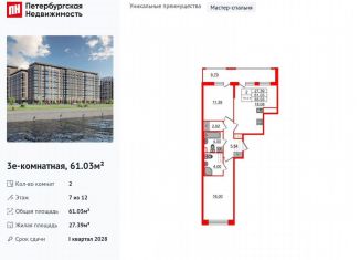 Продается двухкомнатная квартира, 61 м2, Санкт-Петербург, Невский район