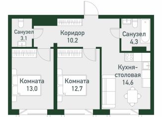 Продажа однокомнатной квартиры, 59.2 м2, посёлок Западный, Спортивная улица