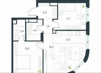 Продам 2-ком. квартиру, 63.5 м2, Москва, Нижегородский район