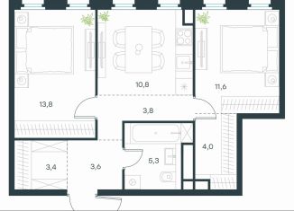 2-ком. квартира на продажу, 56.3 м2, Москва, метро Нижегородская