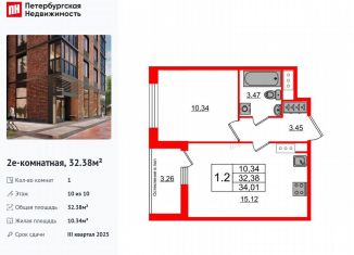 Продается 1-комнатная квартира, 32.4 м2, Санкт-Петербург, Московский район, 1-й Предпортовый проезд, 1