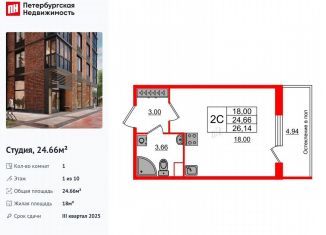 Продается квартира студия, 24.7 м2, Санкт-Петербург, метро Проспект Ветеранов, 1-й Предпортовый проезд, 1