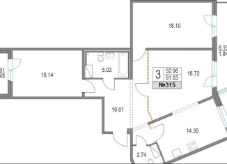 Продаю трехкомнатную квартиру, 91.6 м2, Санкт-Петербург, Приморский район, Коломяжский проспект, 11