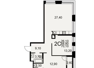 Продам 2-комнатную квартиру, 70.1 м2, Рязань, Московское шоссе, 49к1, ЖК Акцент