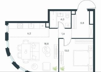 1-комнатная квартира на продажу, 49.2 м2, Москва, ЮВАО