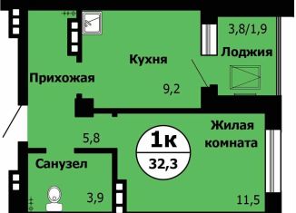 Продается 1-комнатная квартира, 32.3 м2, Красноярск, Октябрьский район, Лесопарковая улица, 43