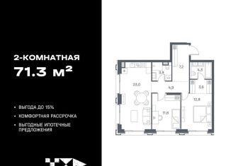 Продается двухкомнатная квартира, 71.3 м2, Москва, метро Печатники