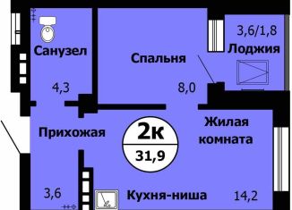 Продажа 2-комнатной квартиры, 31.9 м2, Красноярск, Лесопарковая улица, 43, ЖК Серебряный