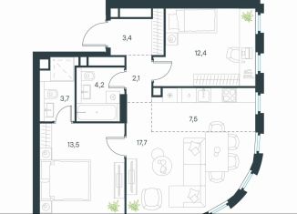 2-ком. квартира на продажу, 64.5 м2, Москва, метро Нижегородская