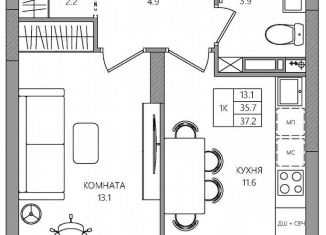 1-комнатная квартира на продажу, 37.2 м2, Пермь, 3-я Нейвинская улица, 5, Свердловский район