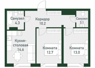 Продается 1-комнатная квартира, 54.6 м2, посёлок Западный, Спортивная улица