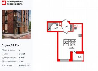 Продаю квартиру студию, 24.3 м2, Санкт-Петербург, Московский район