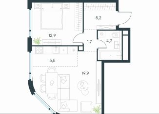 1-комнатная квартира на продажу, 49.4 м2, Москва, ЮВАО