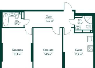 Двухкомнатная квартира на продажу, 61 м2, Самара, метро Российская