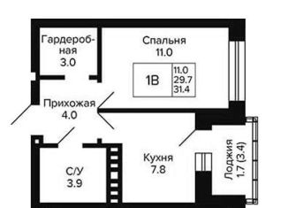 Продается 1-комнатная квартира, 31.4 м2, Новосибирск, Кировский район