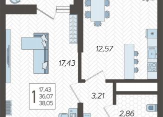 Продаю 1-ком. квартиру, 38.1 м2, Сочи, микрорайон Бытха, Ясногорская улица, 16/2к2