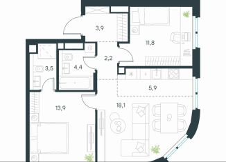 Продается 2-комнатная квартира, 63.7 м2, Москва, Нижегородский район