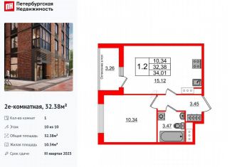 Продажа 1-комнатной квартиры, 32.4 м2, Санкт-Петербург, Московский район, 1-й Предпортовый проезд, 1