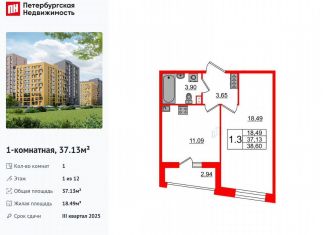 Продажа 1-ком. квартиры, 37.1 м2, Санкт-Петербург, метро Озерки