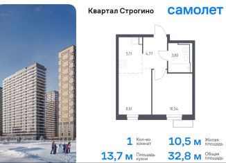 Продаю 1-ком. квартиру, 32.8 м2, Красногорск