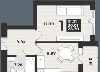 Продаю однокомнатную квартиру, 31.3 м2, Калининград, Ленинградский район