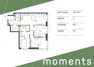 Продается 3-ком. квартира, 84.2 м2, Москва, жилой комплекс Моментс, к2.2, станция Стрешнево