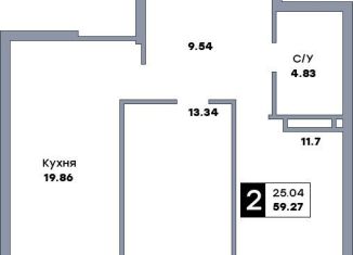 Продается двухкомнатная квартира, 59.3 м2, Самара, метро Российская, улица Советской Армии, 214